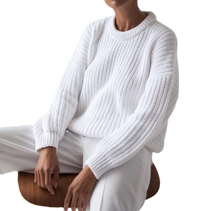Damen Grobstrickpullover mit weiten Ärmeln und Rundhalsausschnitt Drune