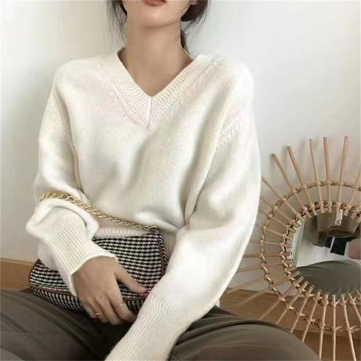 Damen V-Ausschnitt Pullover aus weichem Strick Drune