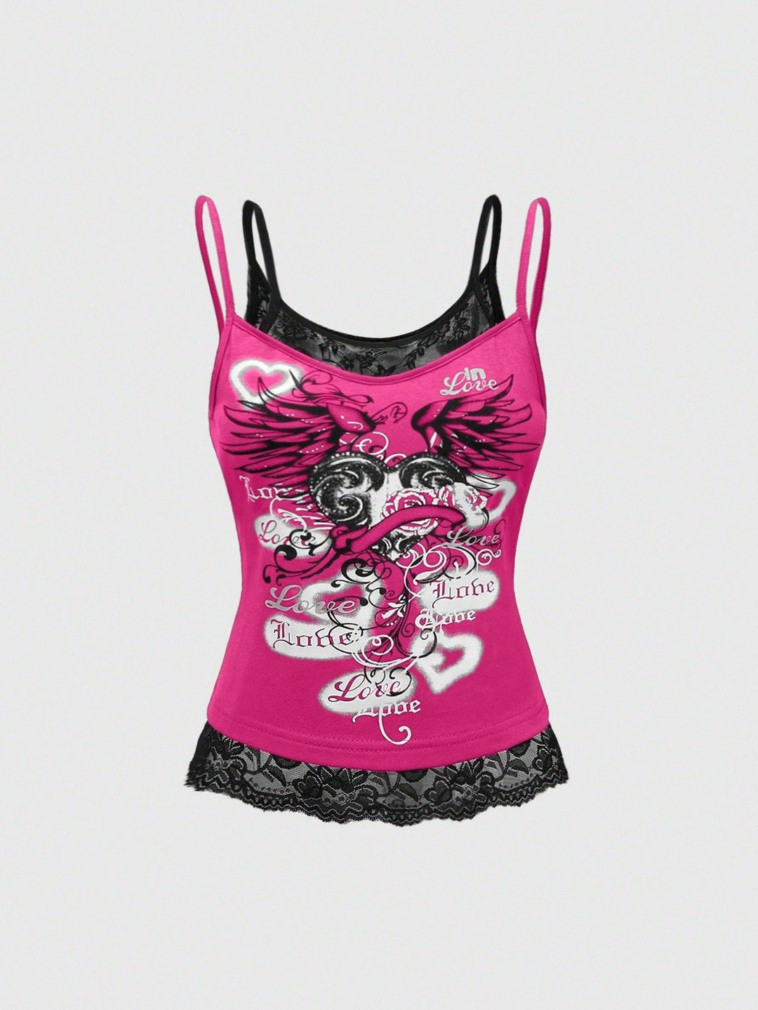 Damen Spitze Cami Top mit Grafischem Print Drune