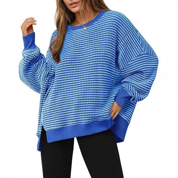 Damen lässiger gestreifter Oversized Pullover Drune