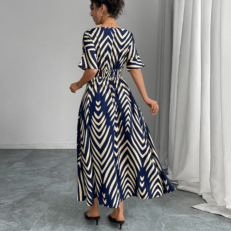 Damen Maxikleid mit elegantem V-Ausschnitt und geometrischem Muster Drune