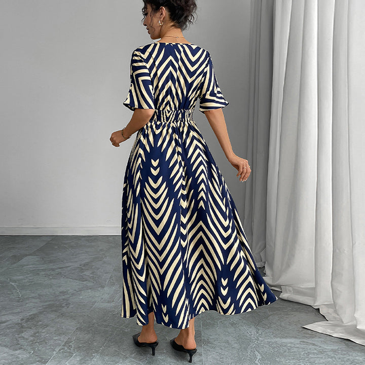 Damen Maxikleid mit elegantem V-Ausschnitt und geometrischem Muster Drune