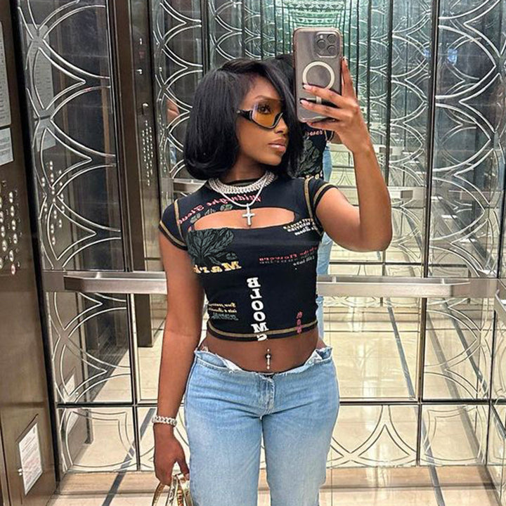 Damen Trendiges Crop-Top mit grafischen Prints Drune