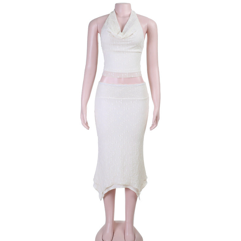Damen Elegantes Halter-Crop-Top mit schmalem Midi-Rock Drune
