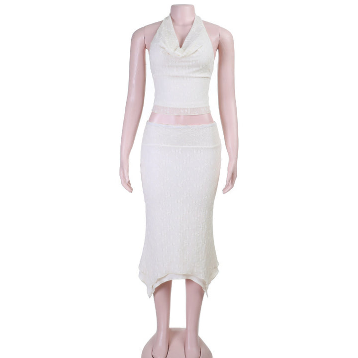 Damen Elegantes Halter-Crop-Top mit schmalem Midi-Rock Drune