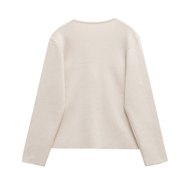 Damen schicke Strickjacke mit elegantem V-Ausschnitt und dekorativem Knopf Drune