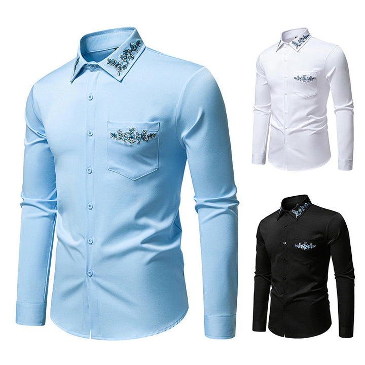Herren elegantes Hemd mit kunstvollem Bestickungsdesign Drune