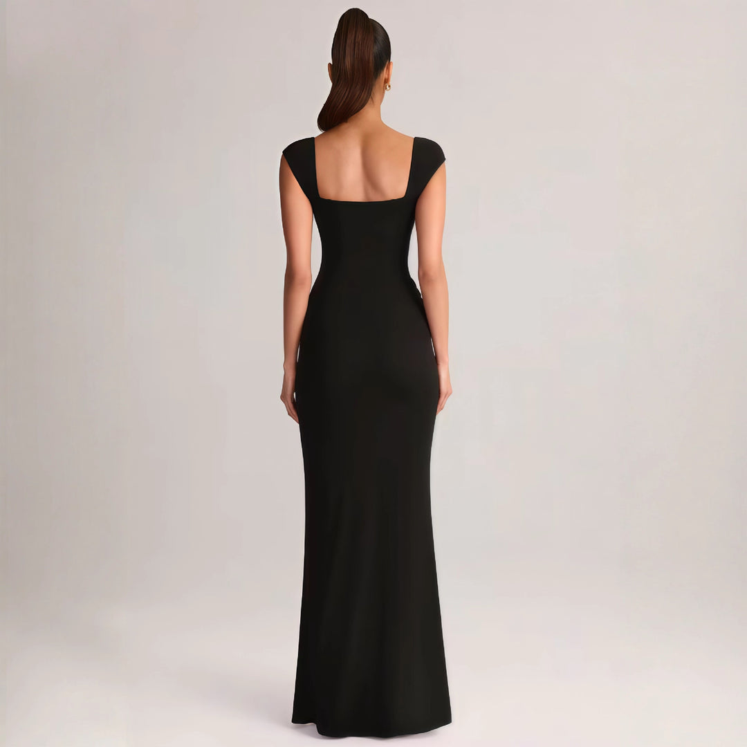 Damen Elegantes Maxikleid mit tiefem V-Ausschnitt und seitlichem Schlitz Drune