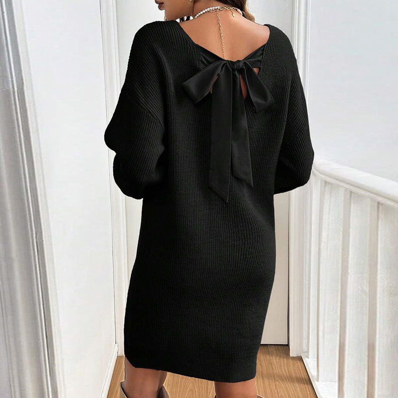 Damen Strickkleid mit raffiniertem Rückenausschnitt und Schleifendetail Drune