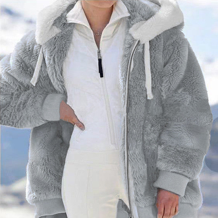 Damen nan kuschelige Kapuzen-Teddyjacke mit wattiertem Innenfutter und Rippbündchen Drune