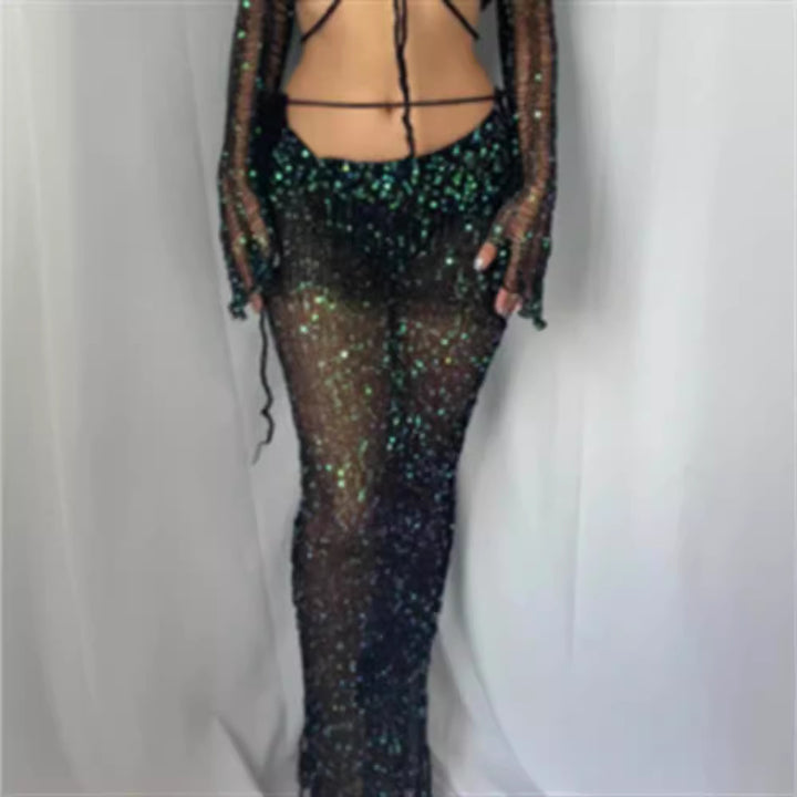 Damen Funkelnde Netzhose mit glitzernden Pailletten und elegantem Design Drune