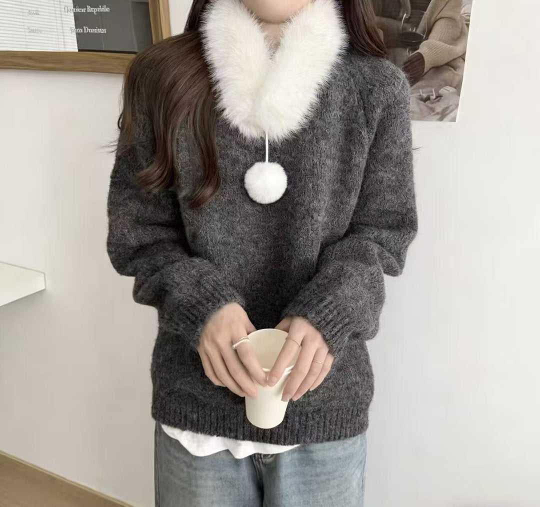 Damen Kuscheliger Strickpullover mit abnehmbarem Kragen Drune