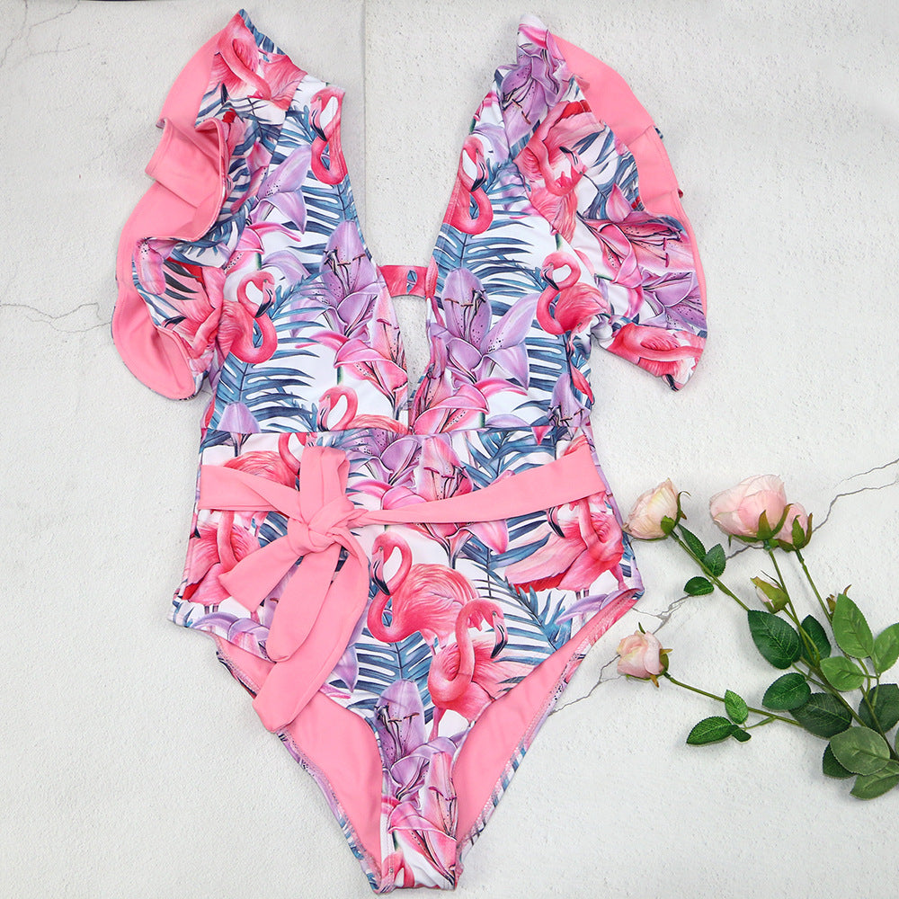 Damen Badeanzug mit floralem Design und frischem Wickelbund Drune
