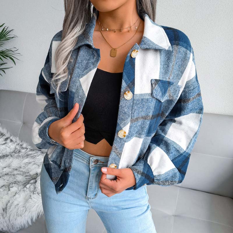 Drune | Karierter Kurze Jacke mit Brusttaschen Polyester Karriert, Modern