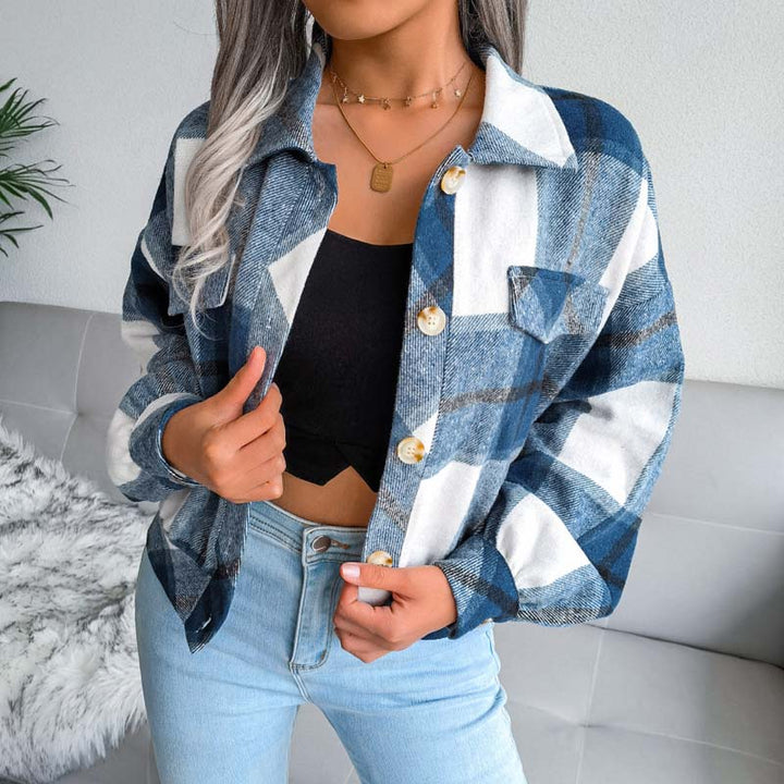Drune | Karierter Kurze Jacke mit Brusttaschen Polyester Karriert, Modern