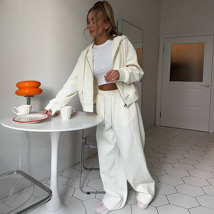 Damen lässiges Sweatset mit cropped Oberteil und weiter Hose Drune