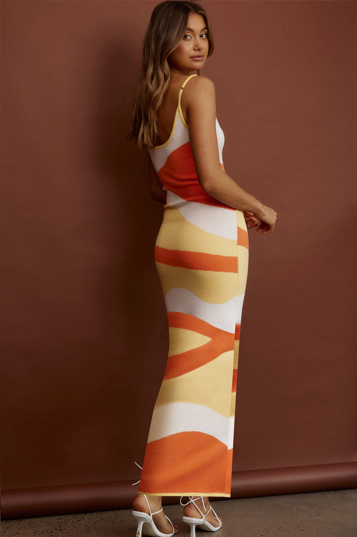Damen Maxikleid mit kreativem Wellenmuster und weichem Strickmaterial Drune