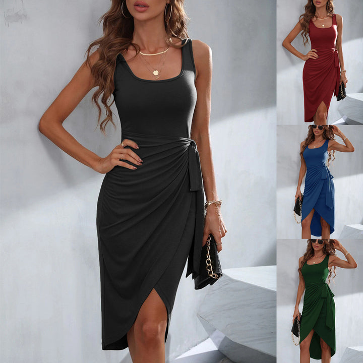 Damen Bodycon Wickelkleid mit asymmetrischem Saum und dekorativem Knoten Drune