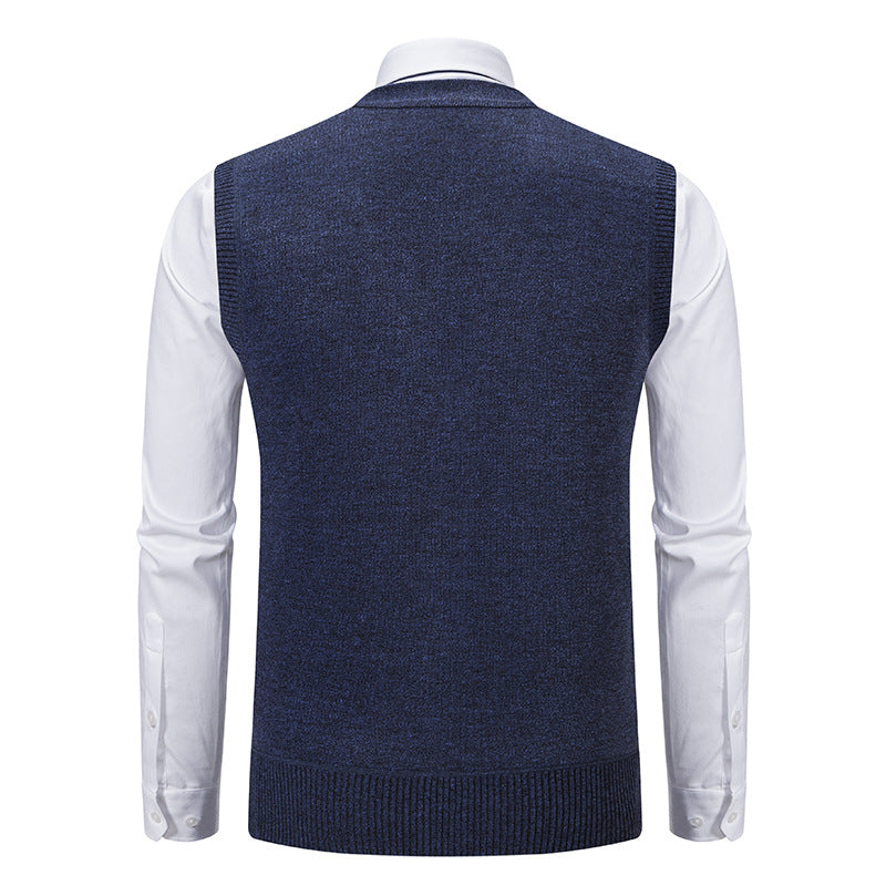 Herren nan ärmellose Strickweste mit Argyle-Muster, Teddyfutter und durchgehender Knopfleiste Drune