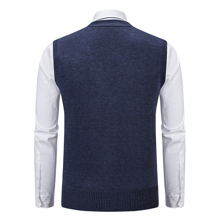 Herren nan ärmellose Strickweste mit Argyle-Muster, Teddyfutter und durchgehender Knopfleiste Drune