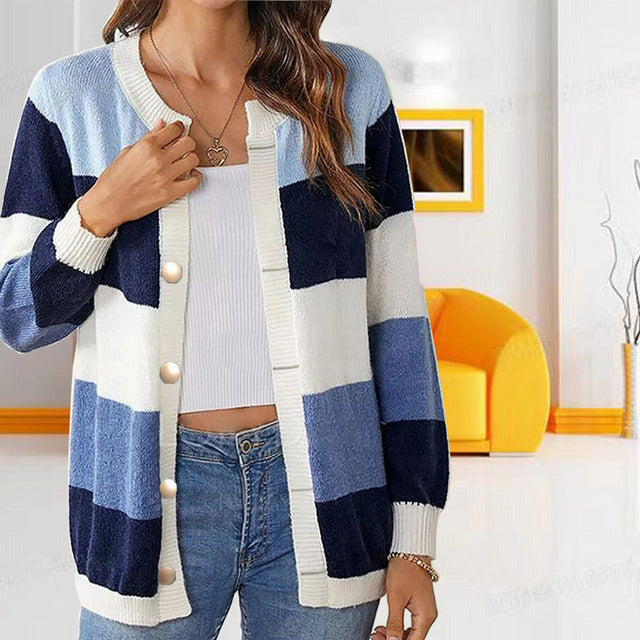 Drune | Pastellfarbener Gestreifter Cardigan Polyester Stilvoll, Farblich