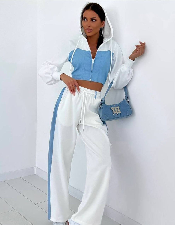 Damen modischer Hoodie und weite Sporthose Set Drune