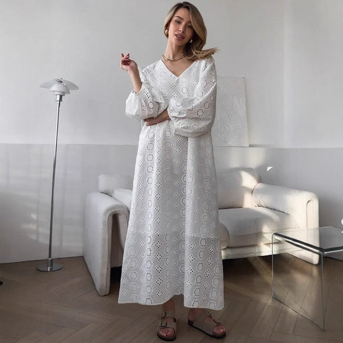 Damen Elegantes Luftiges Strandkleid mit Stickereidetails Drune