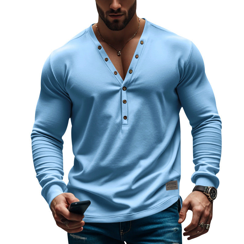 Herren Langarm-Henley-Shirt mit modischem Knopfdesign Drune