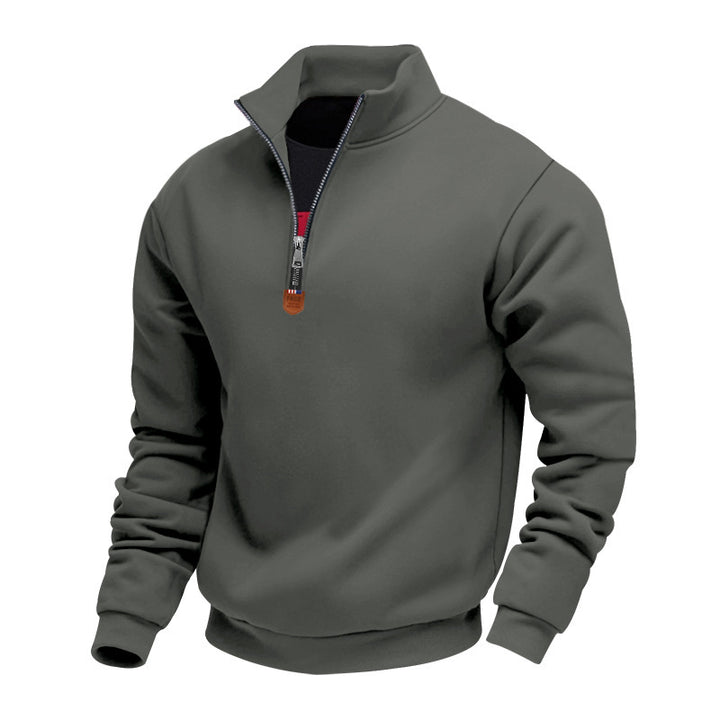 Herren nan Premium-Halbzip-Sweatshirt mit hohem Stehkragen, robustem Reißverschluss und geripptem Saum Drune