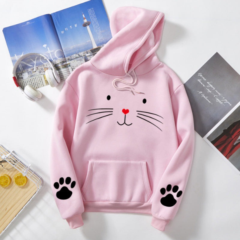 Damen Kapuzenpullover mit süßem Katzenmotiv Drune