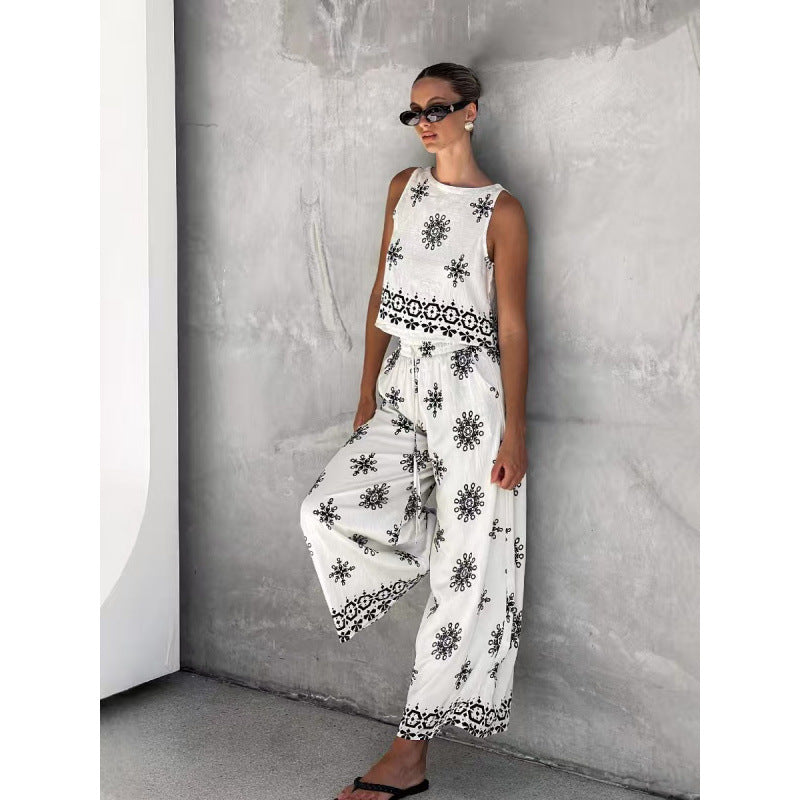 Damen zwei-teiliges Sommer Set mit feiner Stickerei und weitem Schnitt Drune