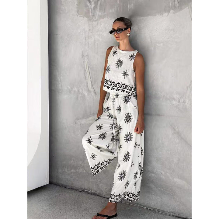 Damen zwei-teiliges Sommer Set mit feiner Stickerei und weitem Schnitt Drune