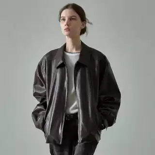Damen Lederjacke im lässigen Oversized-Schnitt mit praktischen Taschen Drune