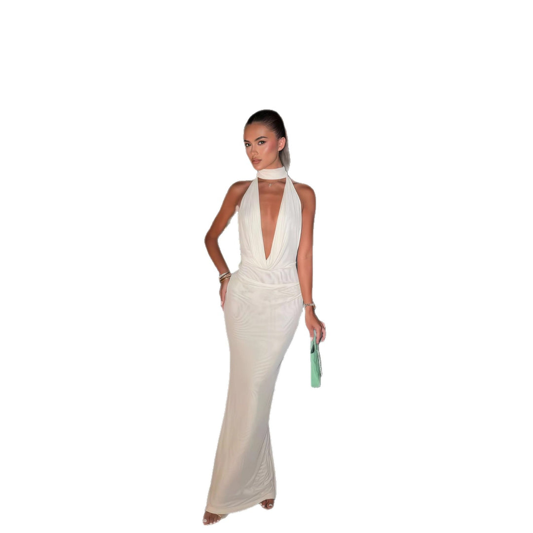Damen Elegantes Maxikleid mit tiefem Wasserfall-Ausschnitt und schmalem Schnitt Drune