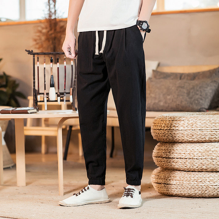 Herren nan leichte Baumwoll-Leinen Jogginghose mit Kordelzug elastischen Bündchen und Seitentaschen Drune