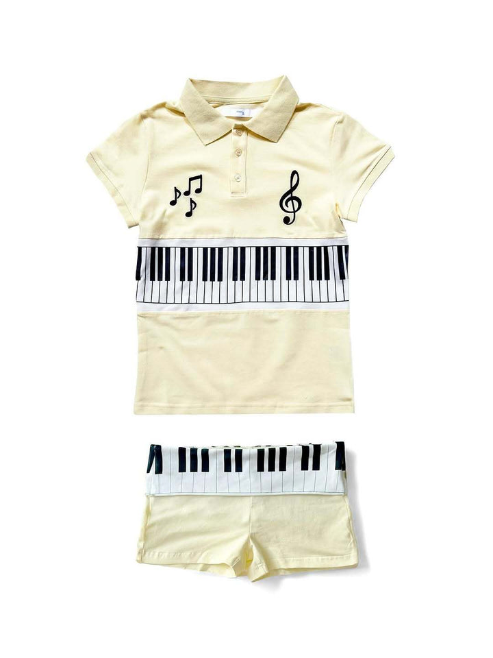 Damen Poloshirt und Shorts Set mit musikalischem Design Drune