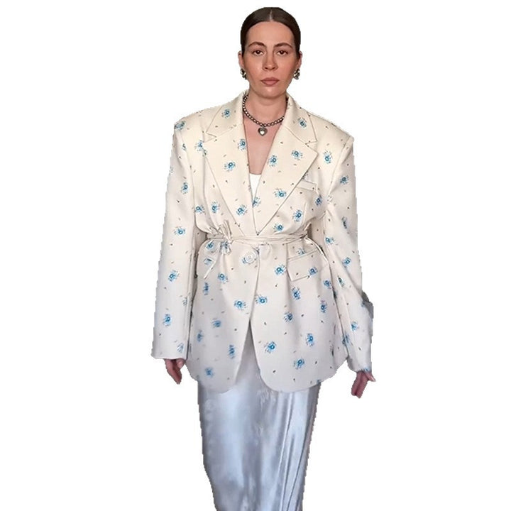 Damen Oversized Blazer mit floralen Details und Taillengürtel Drune