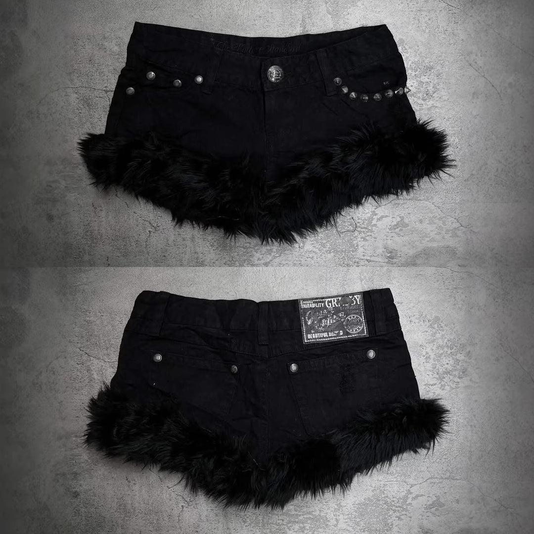 Damen Kurze Jeans mit flauschigen Saum Drune