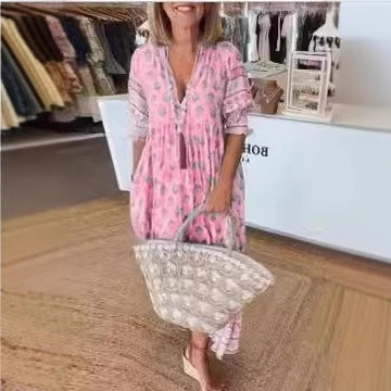 Damen Boho Midi Kleid Drune