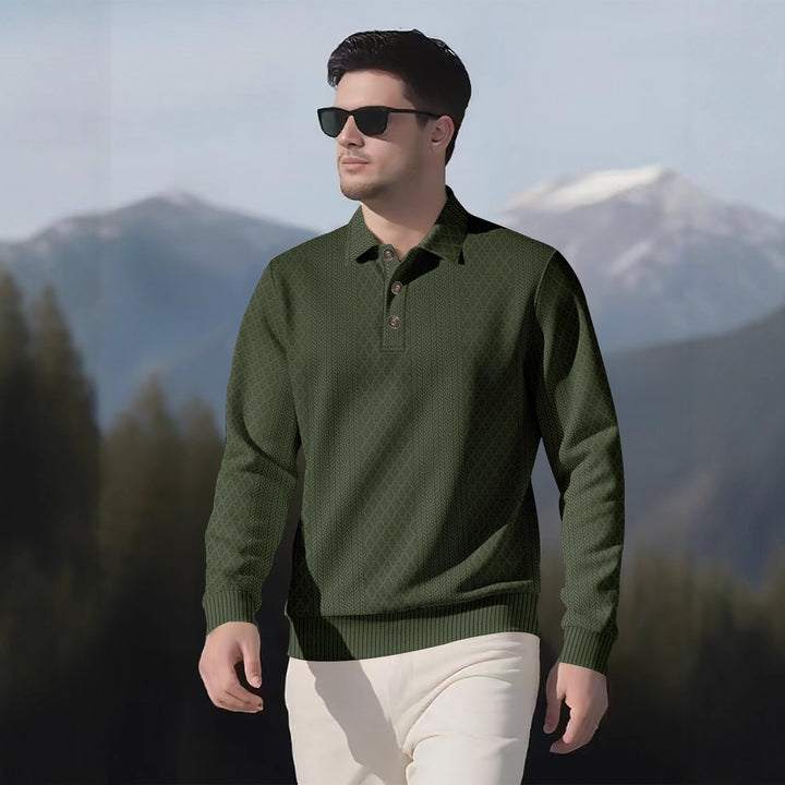 Herren Langarm-Polohemd mit strukturiertem Design und modischen Knöpfen Drune