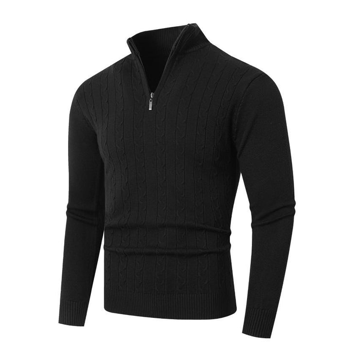 Herren nan gerippter Halbzip-Pullover mit Zopfmuster, Stehkragen und schmaler Passform Drune