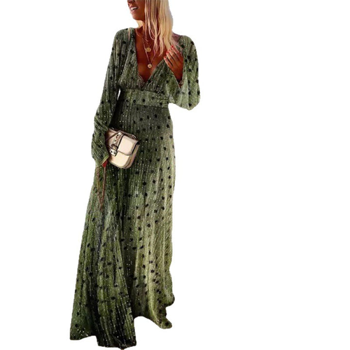 Damen Maxikleid mit elegantem V-Ausschnitt und schwingenden Ärmeln Drune