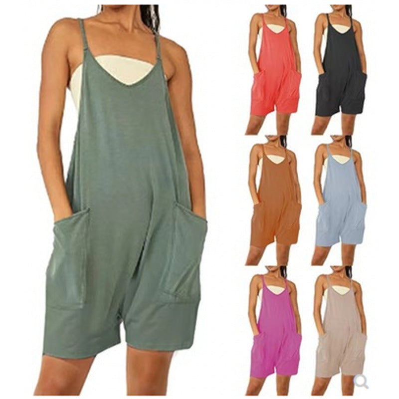 Damen Lässiger Jumpsuit mit tiefem Ausschnitt und praktischen Taschen Drune
