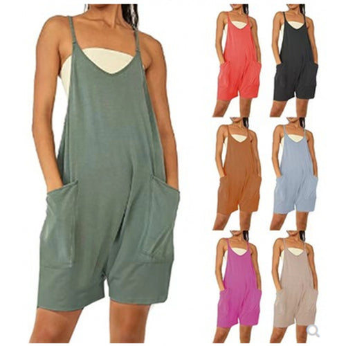 Damen Lässiger Jumpsuit mit tiefem Ausschnitt und praktischen Taschen Drune
