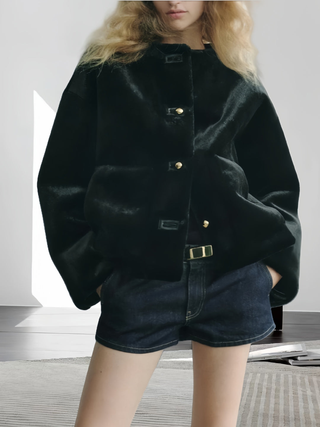 Damen weiche und luxuriöse Jacke aus Kunstfell Drune