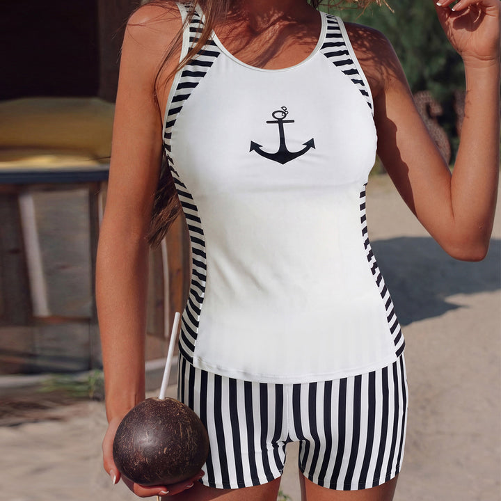 Damen Sportshirt mit hoher Taille und maritimem Design Drune