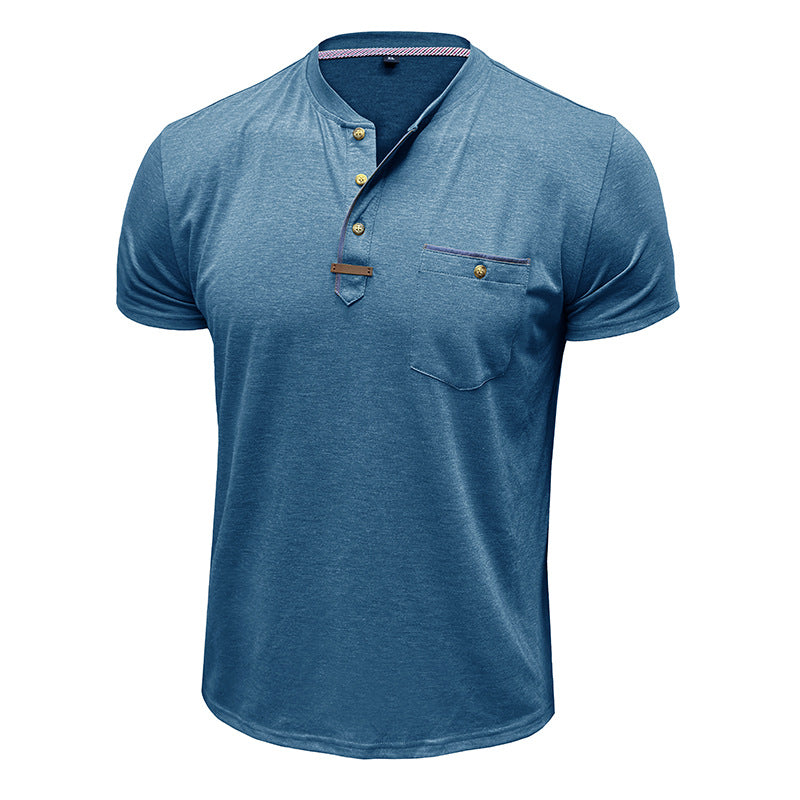 Herren Kurzarm-Henley T-Shirt mit modischen Akzenten Drune