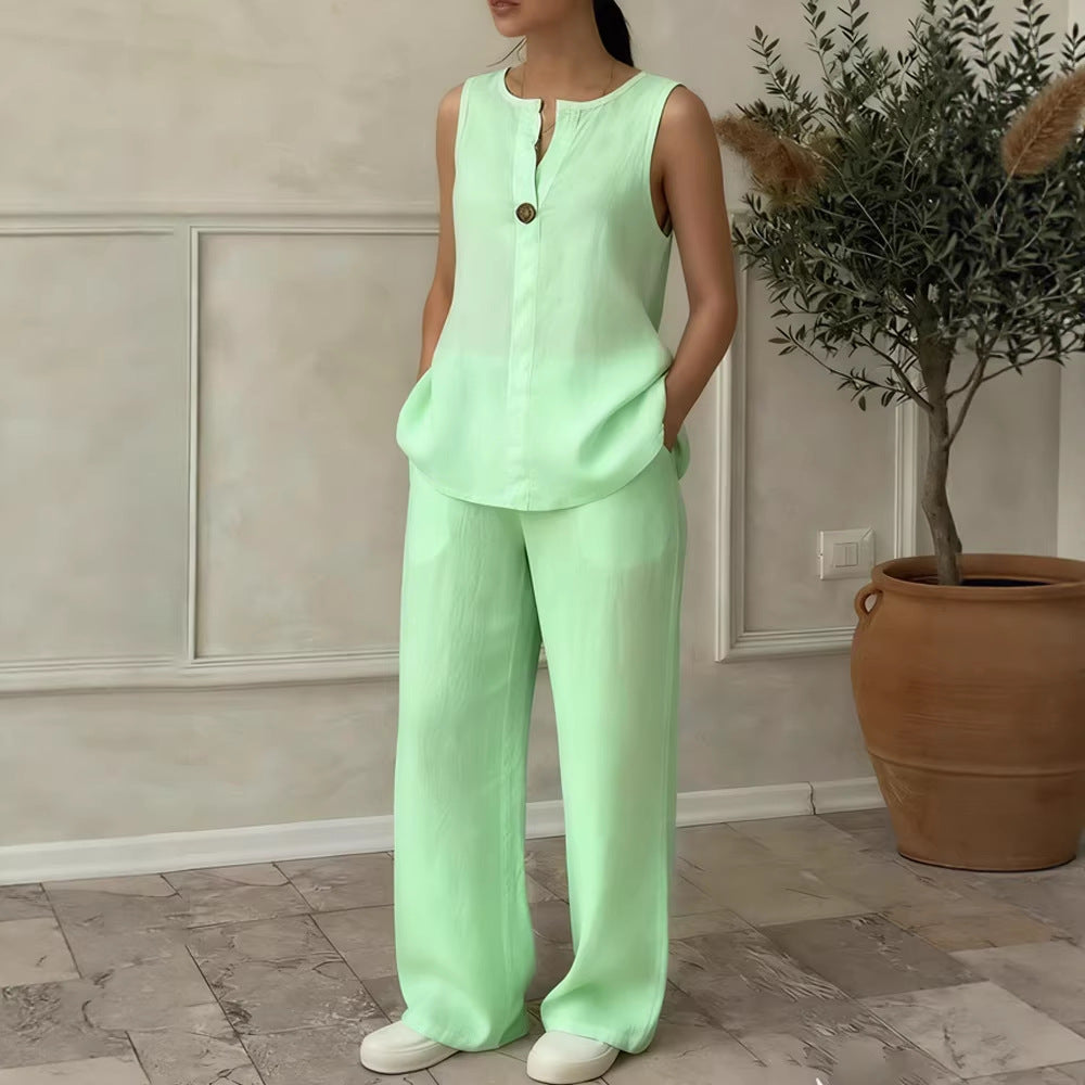 Damen Elegantes und luftiges Ensemble mit Knopfdetail Drune