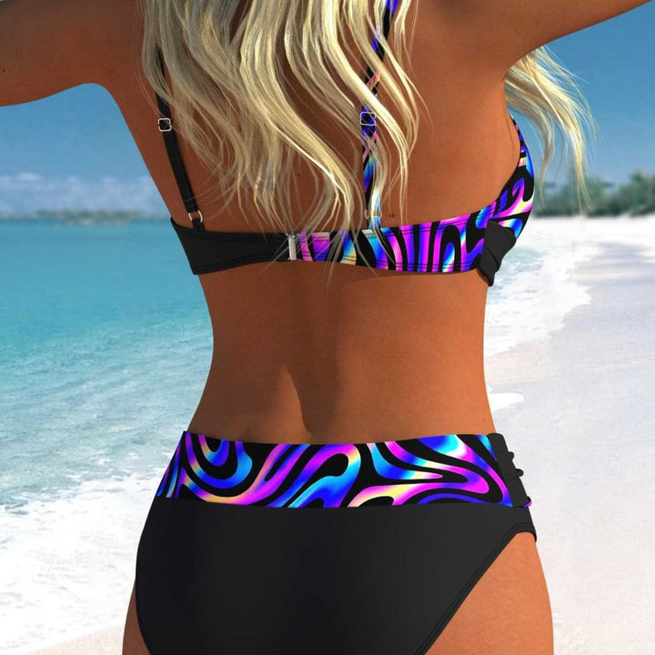 Damen Bikini-Set mit modernem Wickeldesign und lebhaftem Muster Drune