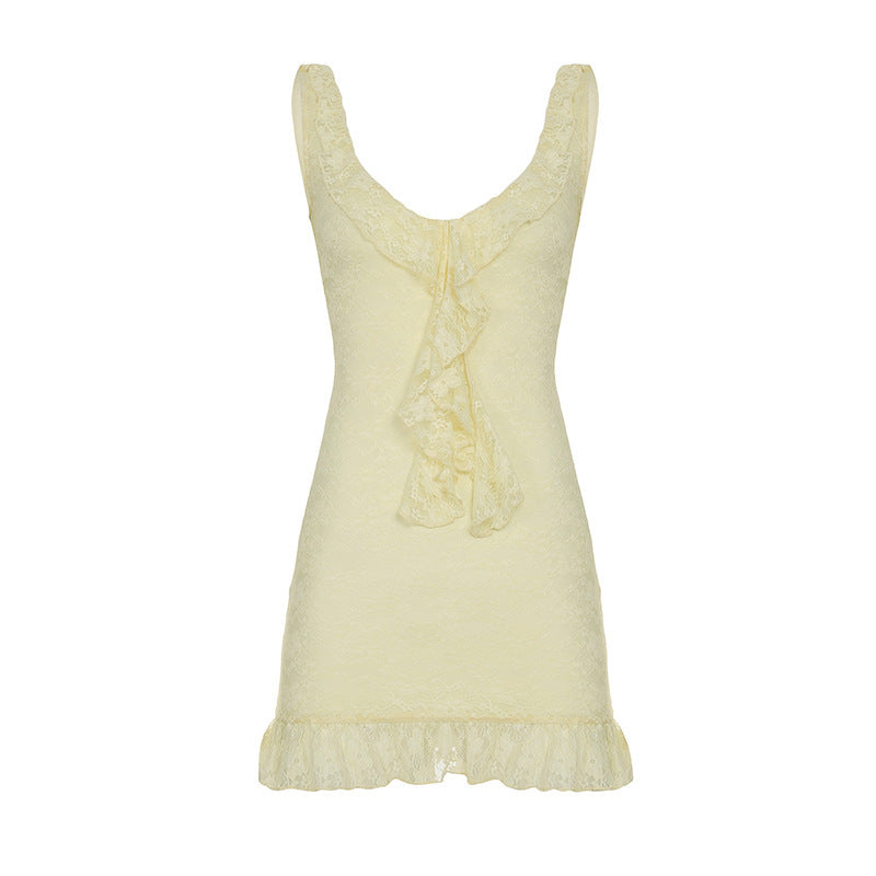Damen Spitzen-Nachtkleid mit romantischen Rüschen Drune